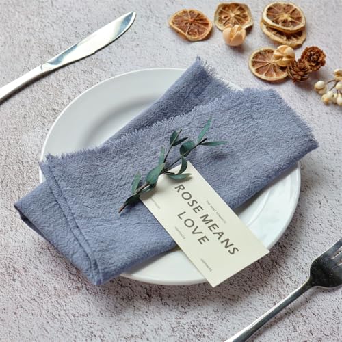 SYSUII Stoffservietten 24 Stück 32x32cm weich Tischservietten Rustikale Baumwolle Servietten mit Fransen Servietten Tuch für Hotel,Restaurant,Weihnachten,Party Hochzeit Dekoration -Blau Grau von SYSUII