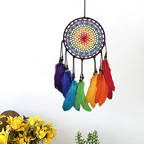 SYSUII Traumfänger Handgefertigt, Traumfänger mit Bunte Federn Boho-Stil Makramee, Schlafzimmer Wandbehang Wohnkultur Handwerk für Zimmer Schlafzimmer Car Decor Geschenk Heimdekoration 20 * 60CM von SYSUII