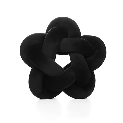 SYSUII Weiches Knoten-Kugelkissen, Fünfzackiger Stern Knotenkissen Geknotetes Kissen Baby Kissen Deko Kuschelkissen Wurfkissen für Schlafzimmer, Zuhause, Moderne Knotendekoration 32 * 32cm,Schwarz von SYSUII