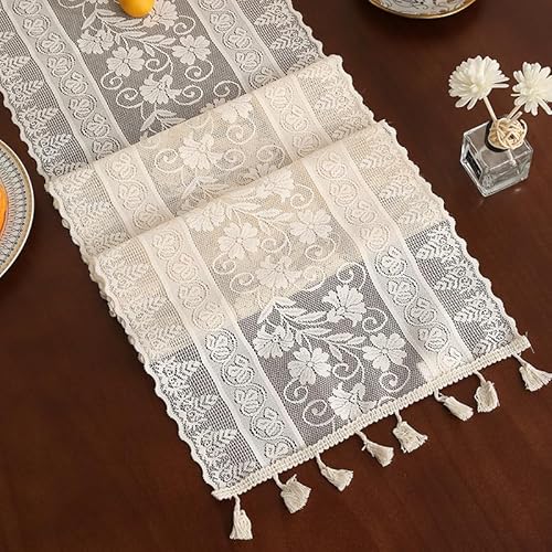 Spitzen Tischläufer,Handgefertigt Bestickter Spitze Tischläufer mit Blumen Muster Vintage Tischläufer Spitzentischdecken Rechteckige Tischdecke für Haus,Esszimmer,Hochzeit Party-Dekoration -B,30*220cm von SYSUII