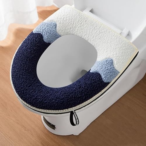 Toilettensitzbezug WC Wärmer Pad, WC-Sitzbezug Plüsch Toilettensitzabdeckung mit Reißverschluss Toilettensitz Pads WC-Sitzwärmer WC Sitzbezüge WC Sitzkissen für Badezimmer,Weich und Warm -Dunkelblau von SYSUII