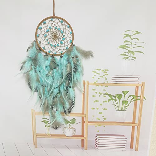 Traumfänger mit Federn Handgemachte Dream Catchers Glück Türkis für Kinder als Geschenke Zimmer Schlafzimmer Romantische Dekoration, für Wandbehang Wohnkultur Ornamente Handwerk Kinderzimmer Deko von SYSUII