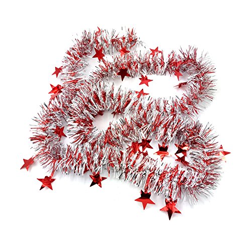 Weihnachtsbaum Girlande, 6 PCS Weihnachtsbaum Lametta Girlande Flauschigen Weihnachtsdeko Weihnachtsband Hängende Dekoration Glänzend Weihnachtsbaum Ornamente Weihnachtsgirlanden Baumschmuck-Rot von SYSUII