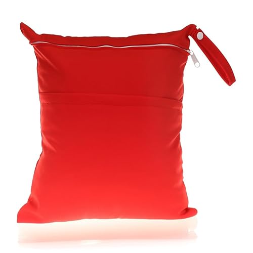wasserdichte Stofftaschen,Windeltaschen Nasstaschen Waschbar Wetbag Organiser Wiederverwendbare Organiser Beutel mit Reißverschluss für Kleinkind Windeln Reisen Gym Strand Pool,Rot 30 * 36cm von SYSUII