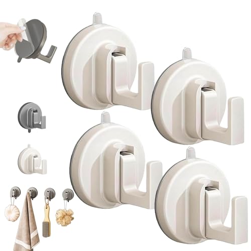 SYT-MD Ffunhoo Schwere Saugnäpfe Ohne Bohrung, Bohrfreie, Wiederverwendbare, Robuste Saugnapfhaken, Abziehbare Und Aufklebbare, Wasserdichte, Haken For Badezimmer, Küche(Beige,4Pcs) von SYT-MD