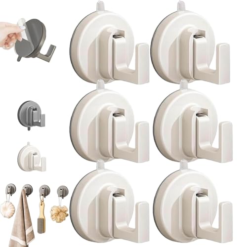 SYT-MD Ffunhoo Schwere Saugnäpfe Ohne Bohrung, Bohrfreie, Wiederverwendbare, Robuste Saugnapfhaken, Abziehbare Und Aufklebbare, Wasserdichte, Haken For Badezimmer, Küche(Beige,6Pcs) von SYT-MD