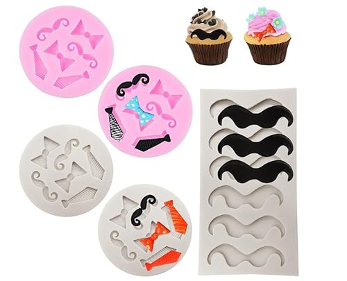 4 Stück Mini Schnurrbart Fondant Form,Silikonform Schleife Schnurrbart,Krawatte Schokolade Silikonform,Bart Silikonform Fondant Schokolade Süßigkeiten Formen für Backen Cake Deko von SYTTNUM