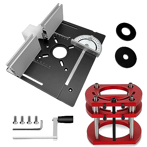 Frästisch Einlegeplatte Set, Oberfräse Zubehörset Enthält 1 Oberfräsentisch und Router Lift, Router Table mit Gehrungslehre, Planfräsvorrichtung, Fräslift Maximum Lift 51mm (2) von SYULCR