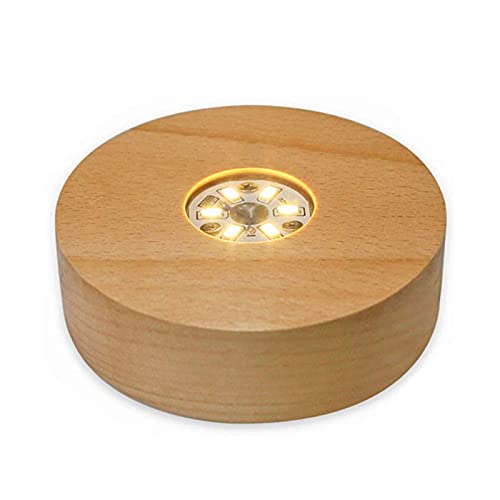 SYWAN 10,2 cm LED-Holzsockel für Kristallglaskunst, buntes Licht, Kristallständer, Standfuß mit 6 LEDs (warme Farbe) von SYWAN