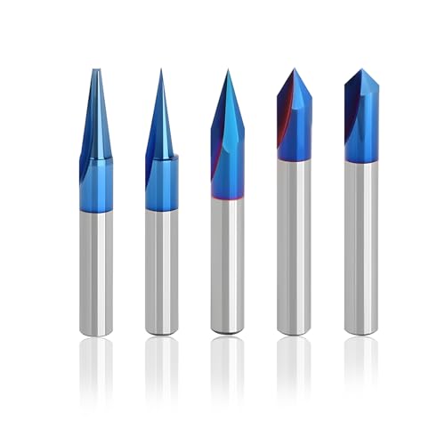 SYWAN CNC Wood Carving Router Bits Set of 5, 1/4 Shank, 15°/20°/30°/60°/90° Engraving Bits 2 Flutes Straight CNC V-Bit with Nano Blue Coating CNC Milling Cutter Engraving Router SYWAN CNC Wood Carving Router Bits Set of 5, 1/4 Shank, 15°/20°/30°/60°/90° Engraving Bits 2 Flutes Straight CNC V-Bit with Nano Blue Coating CNC Milling Cutter Engraving Router von SYWAN