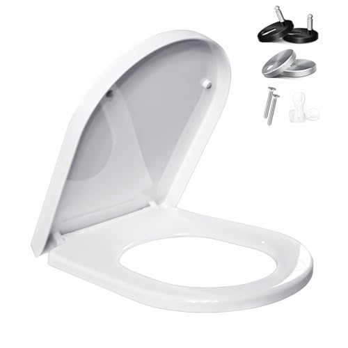 WC Sitz mit Absenkautomatik Toilettendeckel Quick-Release-Funktio,D-Form weiß–Antibakterieller，Toilettendeckel mit 175kg Belastbarkeit,Einfache Montage,Klodeckel für WC,Klodeckel Universal von SYWBBS