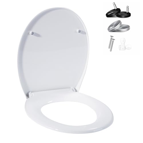 WC Sitz mit Absenkautomatik Toilettendeckel Quick-Release-Funktio,O-Form weiß–Antibakterieller，Toilettendeckel mit 175kg Belastbarkeit,Einfache Montage,Klodeckel für WC,Klodeckel Universal von SYWBBS