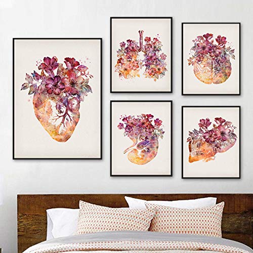 SYXBEIVK Anatomie Interne Blumen Herz Gehirn Lunge Nordic Poster Wand Kunstdruck Leinwand Malerei Dekor Bilder Für Wohnzimmer-40x60cm-30x42cm (Kein Rahmen) von SYXBEIVK