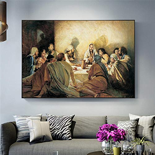 SYXBEIVK Das letzte Abendmahl Berühmtes Ölgemälde auf Leinwand Jesus Religiöse Poster und Drucke Wandbild für Wohnzimmerdekor-60x80cm (Kein Rahmen) von SYXBEIVK