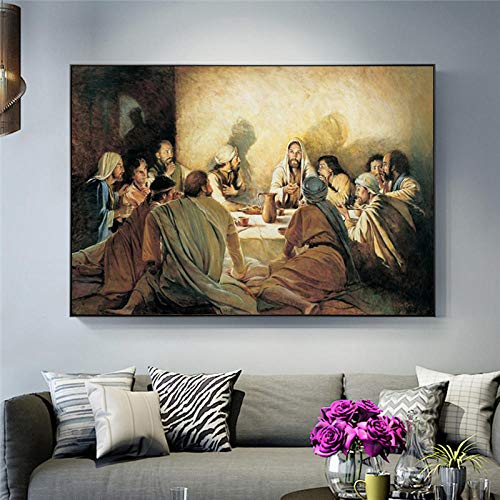 SYXBEIVK Das letzte Abendmahl Berühmtes Ölgemälde auf Leinwand Jesus Religiöse Poster und Drucke Wandbild für Wohnzimmerdekor-60x80cm (Kein Rahmen) von SYXBEIVK
