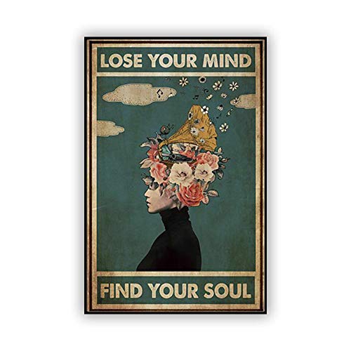 SYXBEIVK Retro Poster Lose Your Mind Find Your Soul Inspirierendes Zitat Kunstdrucke Abstrakte Mädchen Leinwand Gemälde Vintage Wanddekoration|50x70cm|Kein Rahmen von SYXBEIVK