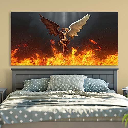 SYXBEIVK Teufel und Engel Liebe Schwarz Weiß Feder Engelsflügel Leinwand Malerei Wandkunst HD Print Poster Auf Bildern Wohnkultur-70x140cm-Kein Rahmen von SYXBEIVK