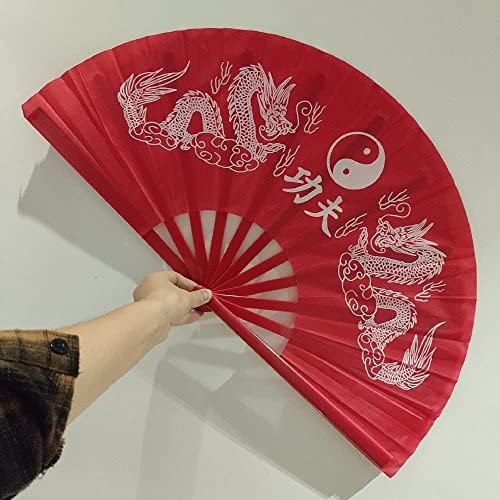 Faltbare Lüfter Kung-Fu-Drachen-Handfächer, Faltbarer Fächer, chinesischer japanischer Kunststoff-Handfächer, große Handtanz-Performance und Heimdekoration Sommer von SYXL