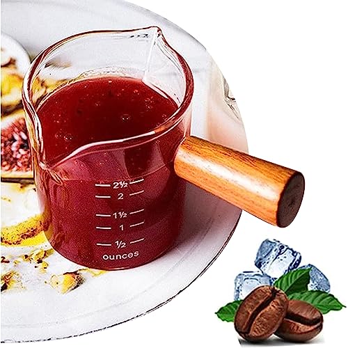 SYXLS Doppeltausen-Messbecher mit Holzgriff, Glas-Kaffeetassen mit Messfunktion, Mini-Glas-Messbecher mit Griff, mit Isoliertem Griff, Perfekt für Zuhause, Büro und Café von SYXLS