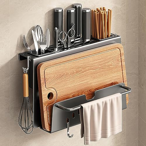 SYXLS Edelstahl Ohne Messer, Messerblock Ohne Messer und Besteckhalter, Knife Block, Messer Block Aufbewahrungsregal Wandmesserhalter, Aufbewahrungsrequisite Schneidebretthalter (Rauchgrau) von SYXLS