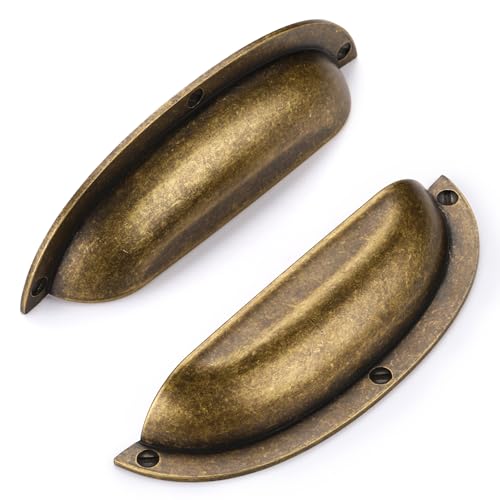 6 Stück Schrankgriffe Antik Messing Lochabstand 96mm Griffe für Küchenschränke Zinklegierung Möbelgriffe Vintage Muschelgriff von SYZOW