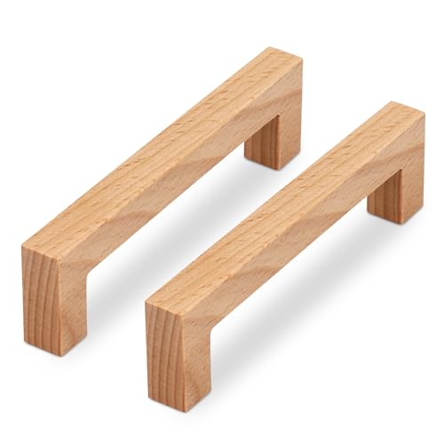SYZOW 6 Stück Holz Möbelgriffe Schrankgriffe Holz mit Schrauben Lochabstand 128mm, Länge 145mm von SYZOW