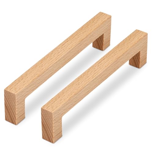 SYZOW 6 Stück Holz Möbelgriffe Schrankgriffe Holz mit Schrauben Lochabstand 160mm ，Länge 177mm von SYZOW