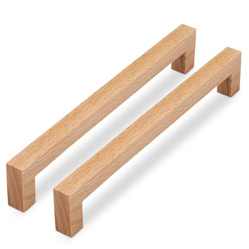 SYZOW 6 Stück Holz Möbelgriffe Schrankgriffe Holz mit Schrauben Lochabstand 224mm, Länge 239mm von SYZOW