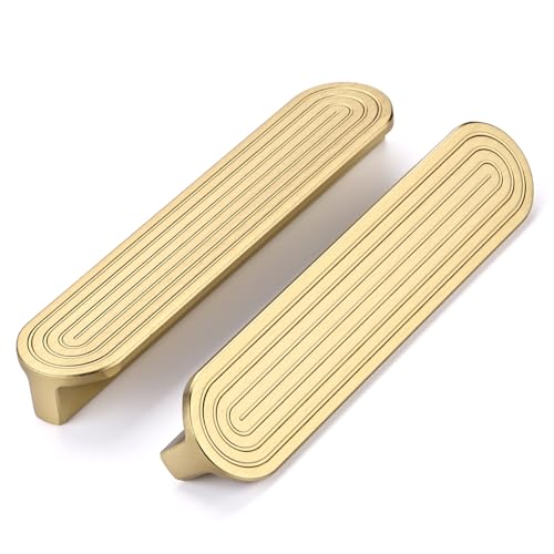 SYZOW 6 Stück Möbelgriffe Gebürstetes Messing 128mm Lochabstand Schubladen Griffe gold Schrankgriffe von SYZOW
