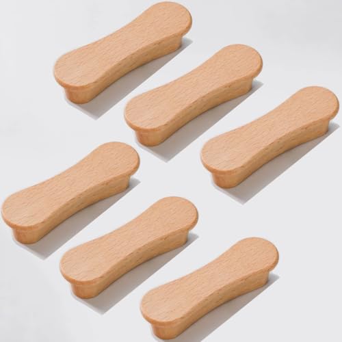 SYZOW 6 Stück Möbelgriffe Holz 64mm Lochabstand,Schrankgriffe Holz mit Schrauben Moderne Einfacher Holzgriffe Küchenschränke von SYZOW