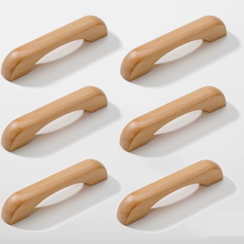 SYZOW 6 Stück Möbelgriffe Holz 96mm, Stangengriff Holz mit Schrauben, Holzgriffe für Schränke，für Küchenmöbel Schubladen und Holzgriffe Kommode von SYZOW
