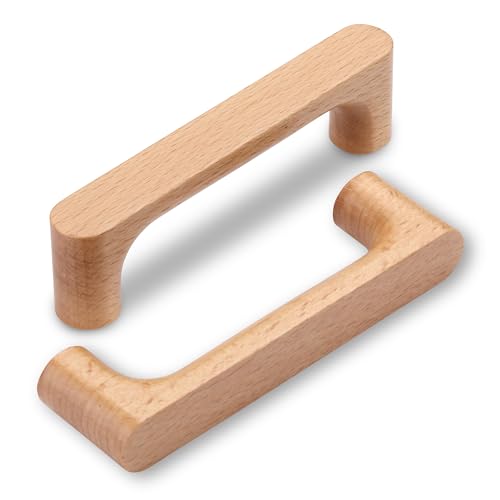 SYZOW 6 Stück Schrankgriff Holzgriffe ，Lochabstand 96mm Griff Möbelgriff Buchenholz Griff Schranktüren für Schrank Schublade von SYZOW