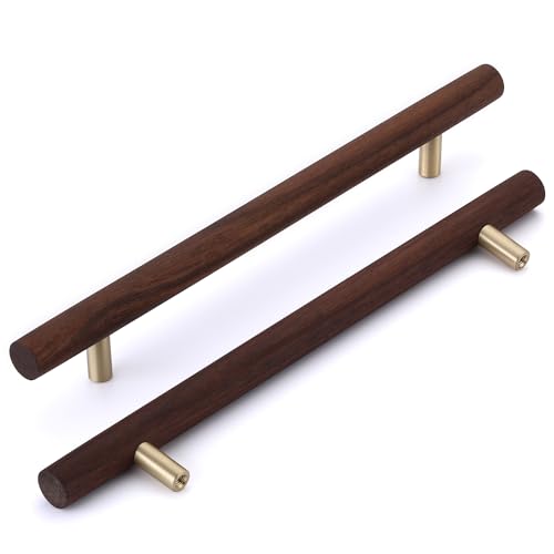 SYZOW 6 Stück Schrankgriffe Holz 224mm Griff Schubladengriff Möbelgriff Holztürgriff Türgriff Schrankgriff -TüRgriffe Schubladengriff Stoßgriff Griffe Messing (Noyer) von SYZOW
