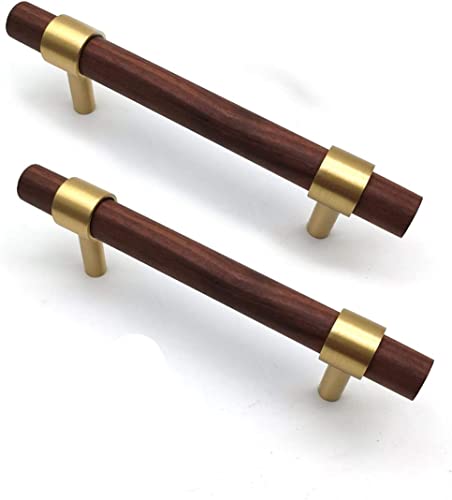 SYZOW 6 Stück holzgriffe für schränke schrankgriffe Nussbaum 128mm lochabstand Griffe für Küchenschränke Schrankgriffe-TüRgriffe Schubladengriff Stoßgriff Griffe Messing von SYZOW