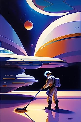 SYlale Wandkunst Bilder Poster Wandkunst ein Hausmeister, der in einem Raumschiff im Weltraum wischt für Wanddekoration 60x90cm von SYlale