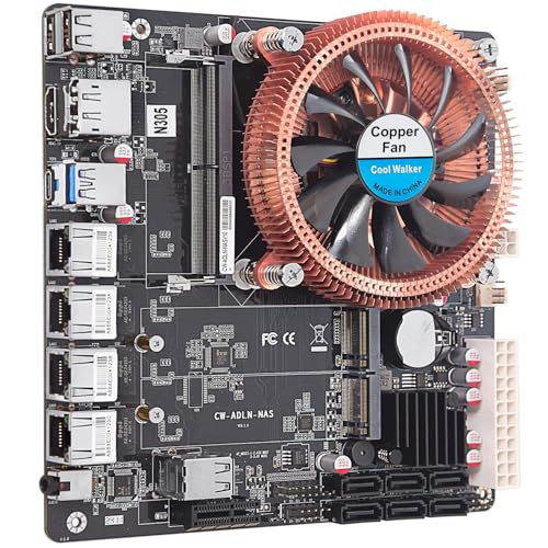 N305 NAS Motherboard, NAS Mainboard, Mini ITX Mainboard mit Intl i3 Prozessor, 4*Intl i226 2.5G LAN 6*SATA3.0 1*DDR5 2*M.2 NVMe 3.0x1, Mini ITX Board mit Lüfter von SZBOX
