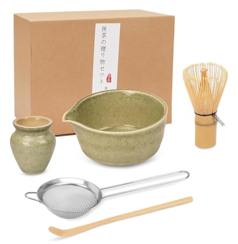 Matcha-Teeset – Premium-Matcha-Set in zeremonieller Qualität mit Bambus-Schneebesen, Matcha-Schüssel mit Ausgießer, Schaufel, Sieb und Halter, authentisches japanisches Tee-Set für traditionelle von SZCLKJGS