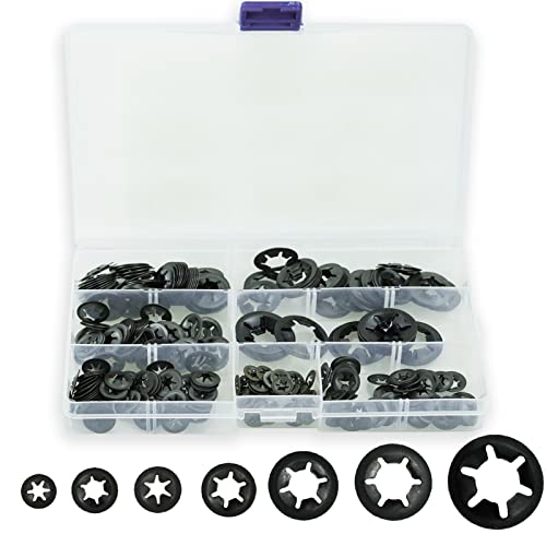 340 Stk Sicherungsscheiben, Starlock Unterlegscheiben, Innenzahn Schnellverschluss, Sicherungsring Haltering Snap Sortiment Kit - M3/M4/M5/M6/M8/M10/M12, Schwarz von SZCXDKJ