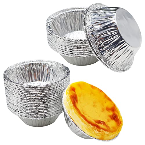 100 Stück Tortenfolie, Mince Pie-Backblech, Premium-Aluminiumfolienschalen für Eierkuchen, Kuchen, Obstkuchen, kleine Kuchen im Hongkong-Stil (Einweg) von SZCXDKJ