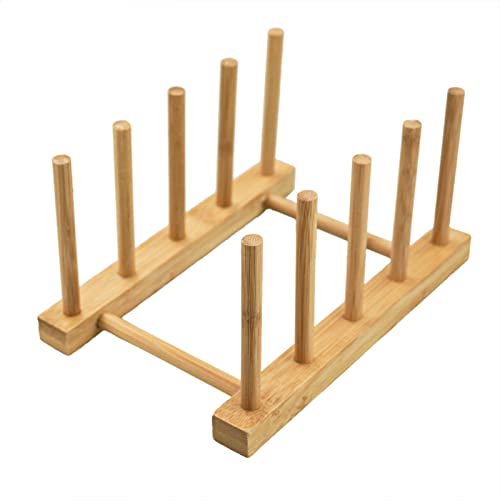 SZCXDKJ Tellerregal Halter für Küchenschränke Bambus Holz Schneidebrett Tablett Geschirr Rack Ständer Abtropfständer Küchenschrank Organizer für Teller, Tassen, Topfdeckel (1, 4 Steckplätze) von SZCXDKJ
