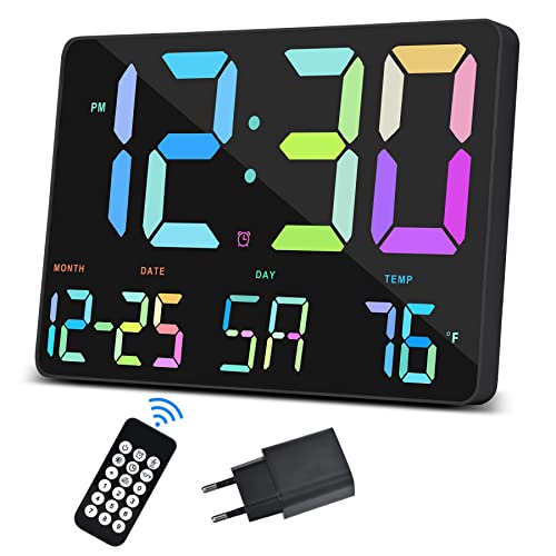 SZELAM Digitaluhr Großes Display,11,5" Digitaler Wandwecker mit Funkfernbedienung,LED Übergroße Wanduhr mit Datumstemp,12/24H,Adapter,Snooze Wecker für Zuhause Schlafzimmer Büro Gym von SZELAM