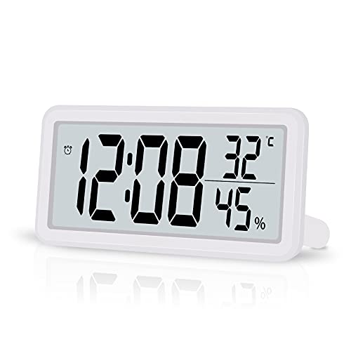 SZELAM 5,6" LCD-Digitalwecker mit großem Zifferndisplay, kleine Digitale Wanduhr Schlanke Tischuhr mit Temperatur, Luftfeuchtigkeit, Schlummerfunktion für Schlafzimmer Home Office-Weiß von SZELAM