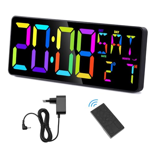 SZELAM Digitale Wanduhr Mit Großem 13,6" RGB-Display, Fernbedienung, 11-Farben-Anzeige, Doppelalarm, Count-Up/Down-Timer, Lautstärkeregelung, LED-Uhr Für Heimbüro, Schlafzimmer von SZELAM