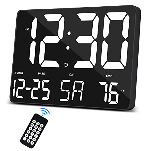 SZELAM Digitaluhr Großes Display,11,5" Digitaler Kalenderwecker mit Funkfernbedienung,LED Übergroße Wanduhr mit Datumstemp.12/24H,Snooze Wecker für Zuhause Schlafzimmer Büro Gym von SZELAM