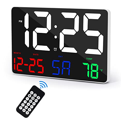 SZELAM Digitaluhr Großes Display,11,5" Digitaler Kalenderwecker mit Funkfernbedienung,LED Übergroße Wanduhr mit Datumstemp.12/24H,Snooze Wecker für Zuhause Schlafzimmer Büro Gym von SZELAM