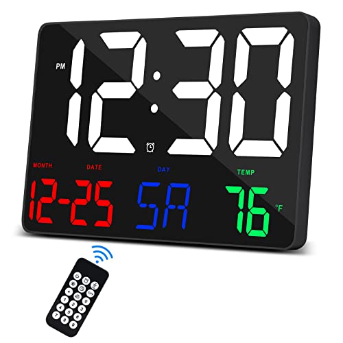 SZELAM Digitaluhr Großes Display,11,5" Digitaler Kalenderwecker mit Funkfernbedienung,LED Übergroße Wanduhr mit Datumstemp.12/24H,Snooze Wecker für Zuhause Schlafzimmer Büro Gym von SZELAM