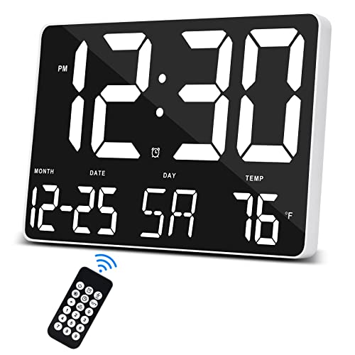 SZELAM Digitaluhr Großes Display,11,5" Digitaler Kalenderwecker mit Funkfernbedienung,LED Übergroße Wanduhr mit Datumstemp.12/24H,Snooze Wecker für Zuhause Schlafzimmer Büro Gym von SZELAM