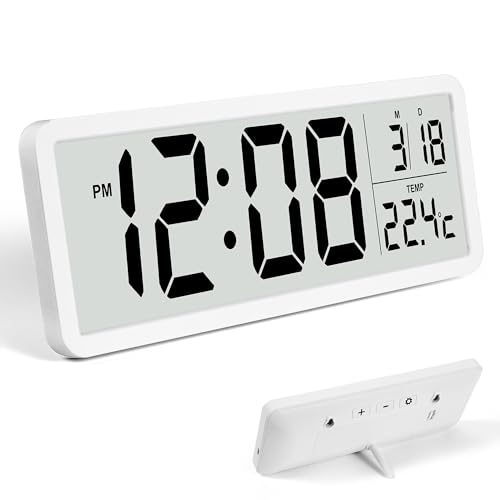 SZELAM Wanduhr Digitaluhr batteriebetrieben mit Temperatur - Weiß von SZELAM