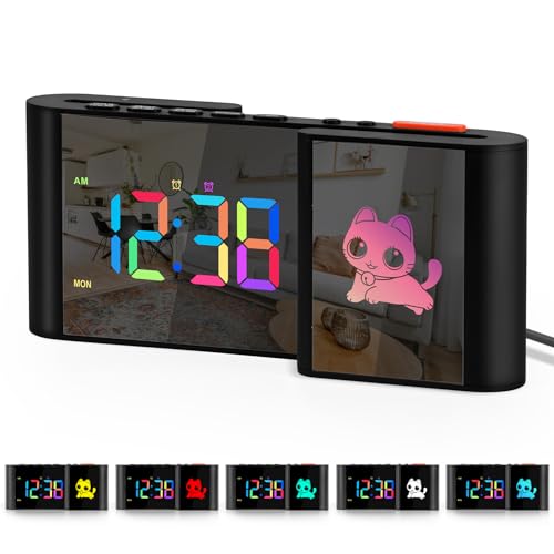 SZELAM Wecker,Digitaler Wecker mit Niedlichem Cartoon,11 Farben Digital Spiegeluhr,10 Farben RGB Cartoon,Wochenanzeige,Automatische Dimm,Zwei Alarme,USB-Anschluss für die Heimdekoration Schreibtisch von SZELAM