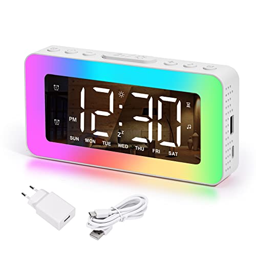 SZELAM Digitaler Wecker,RGB-Farbiger Wecker für Schlafzimmer,Doppelalarm mit Tag/Wochentagen/Wochenende,USB-Ladeanschluss,Snooze,Extra Laut,Dimmbare Spiegeluhren für Kinder,Jungen,Mädchen,Teenager von SZELAM